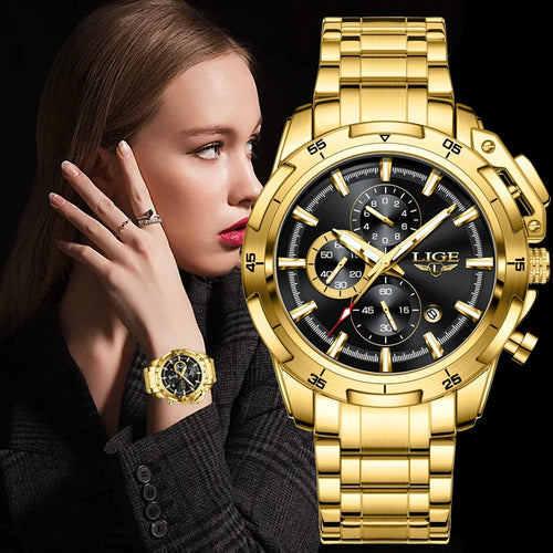 LIGE 2023 New Gold Watch For Women Fashion Watches Ladies Creative Steel Women's Bracelet Watches Female Waterproof Clock - Montres Lige Officiel